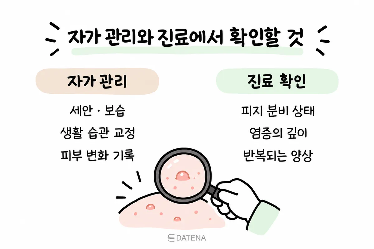 痘痘自我护理与就诊时检查皮脂、炎症深度、反复规律等项目的对比