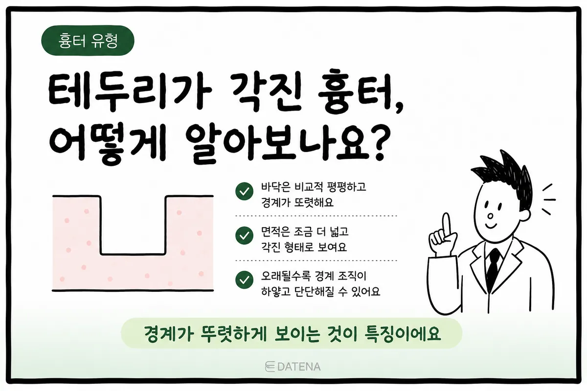 底部平坦、边缘呈直角转折的箱型痘疤截面及说明