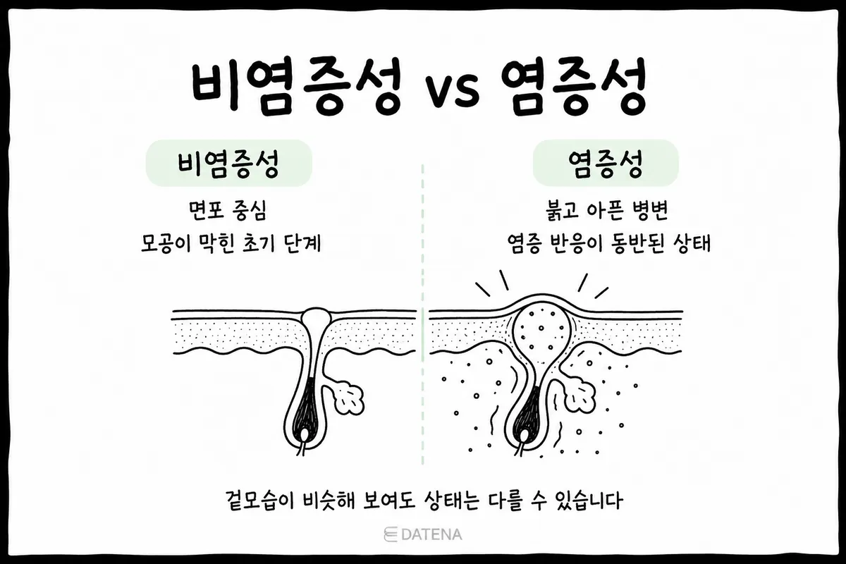 非炎症性痘痘与炎症性痘痘的特点及皮肤内部截面差异对比