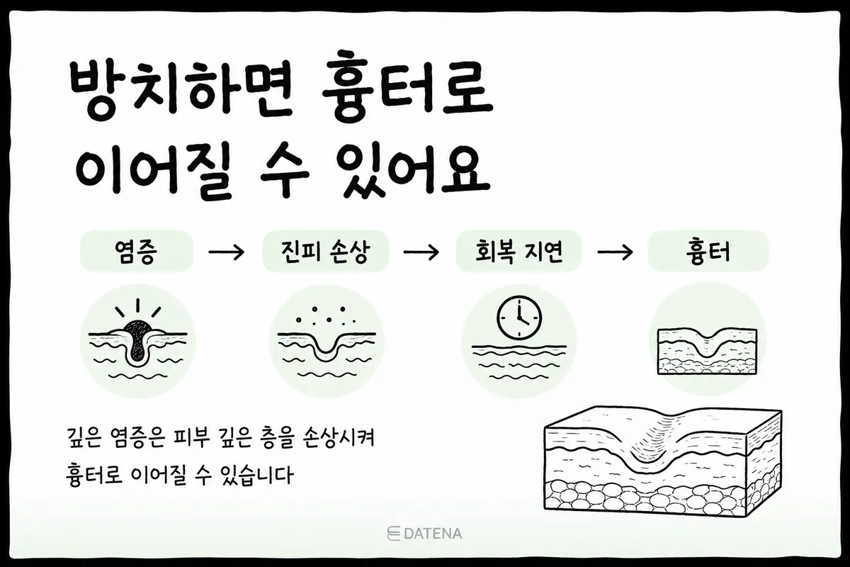 痘痘放任不管时从炎症到真皮损伤、再到形成疤痕的过程,以及早期治疗的重要性
