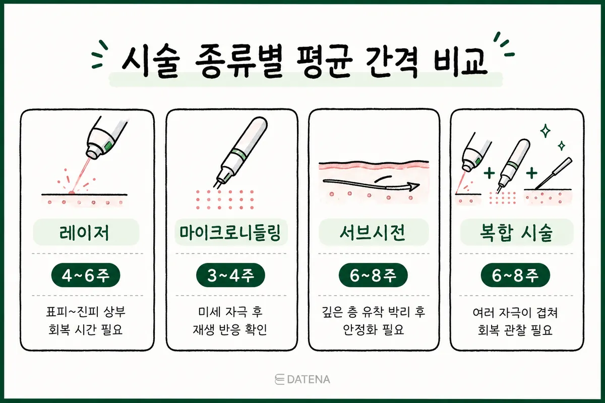 比较激光、微针、皮下分离术、综合治疗平均治疗间隔的图表