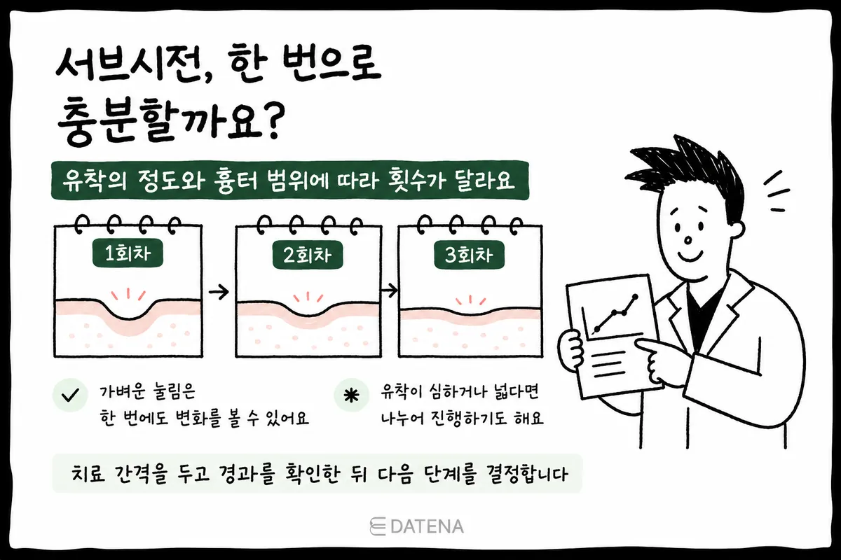 卡片图:根据粘连程度和疤痕范围分次决定皮下分离次数的过程