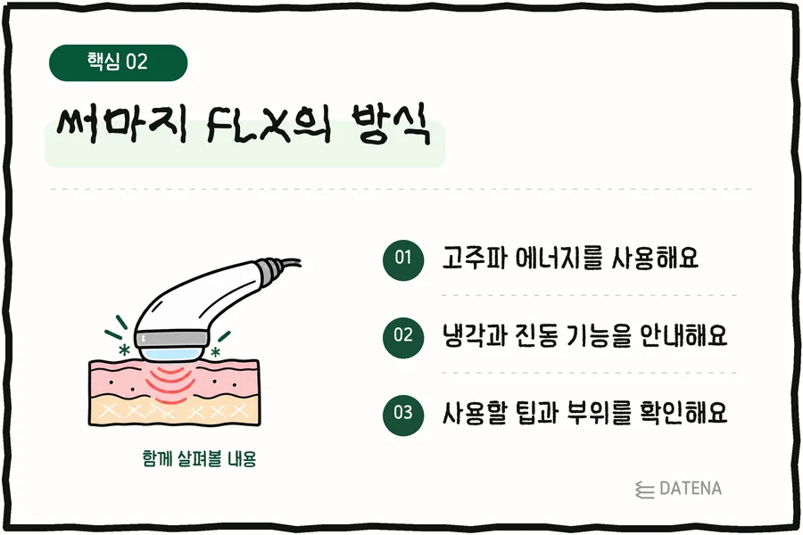热玛吉FLX的原理:使用射频能量;说明冷却与振动功能;确认使用的探头和部位 — Datena Clinic 说明卡